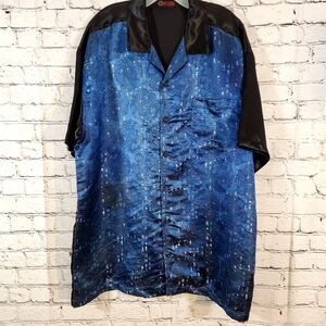 In Pain Blue & Black Short Sleeve Button Up Japanese Dragon Shirt XL Rayon Nylon